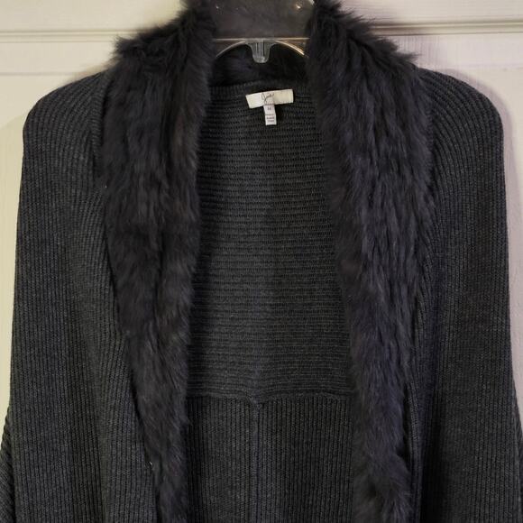 Joie Cardigan Womens M Fur Collar Quiet Luxury Old Money Parisian Chic Gray Knit - Picture 2 of 8